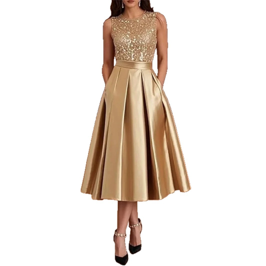 Midi Dress - Бордовое атласное платье миди с пайетками,