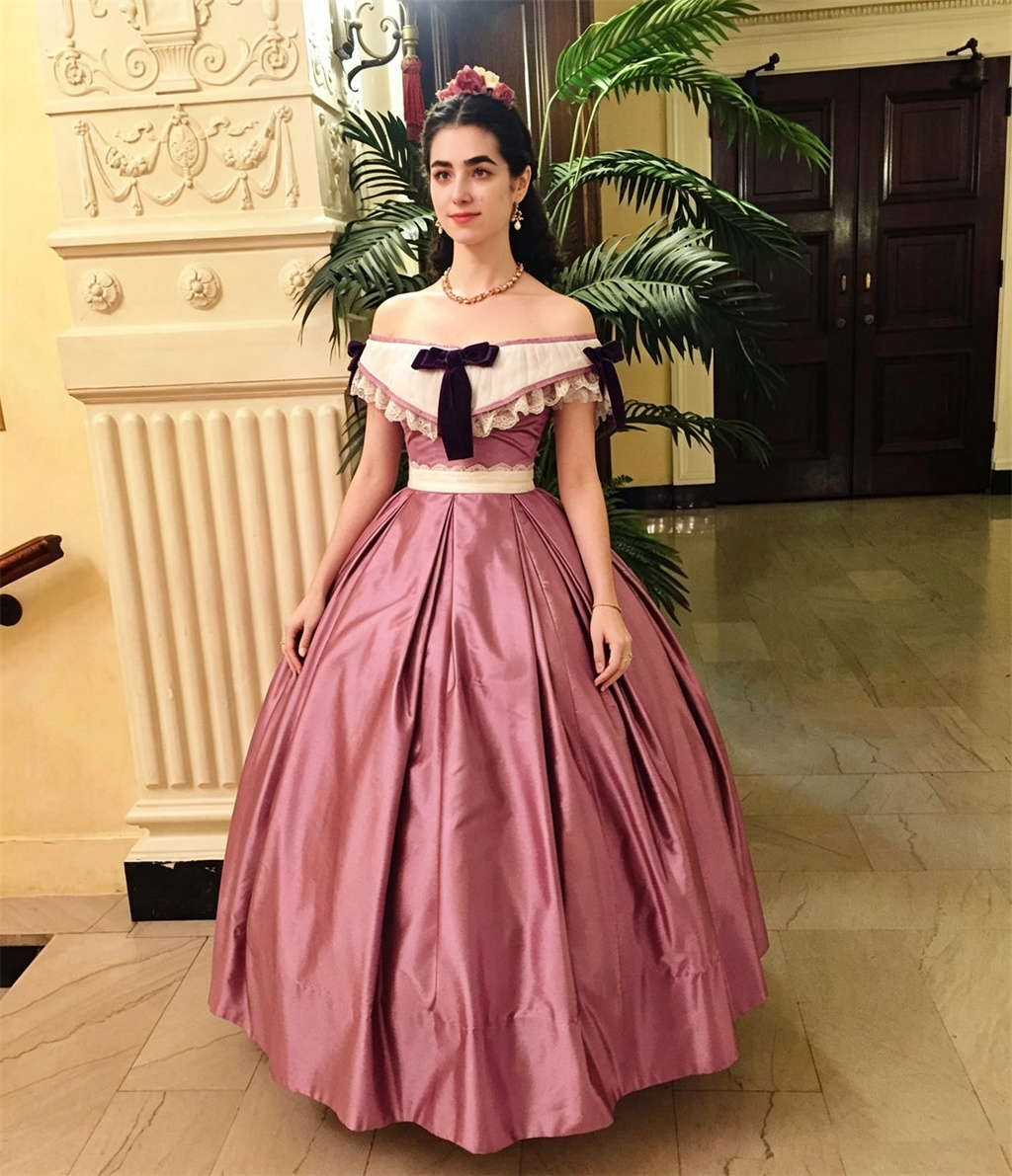 Evening Gown - Ретро-платье викторианской дворянки с открытыми плечами,
