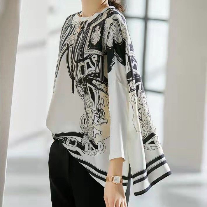 Silk Blouse - Свободный атласный шифоновый топ с имитацией