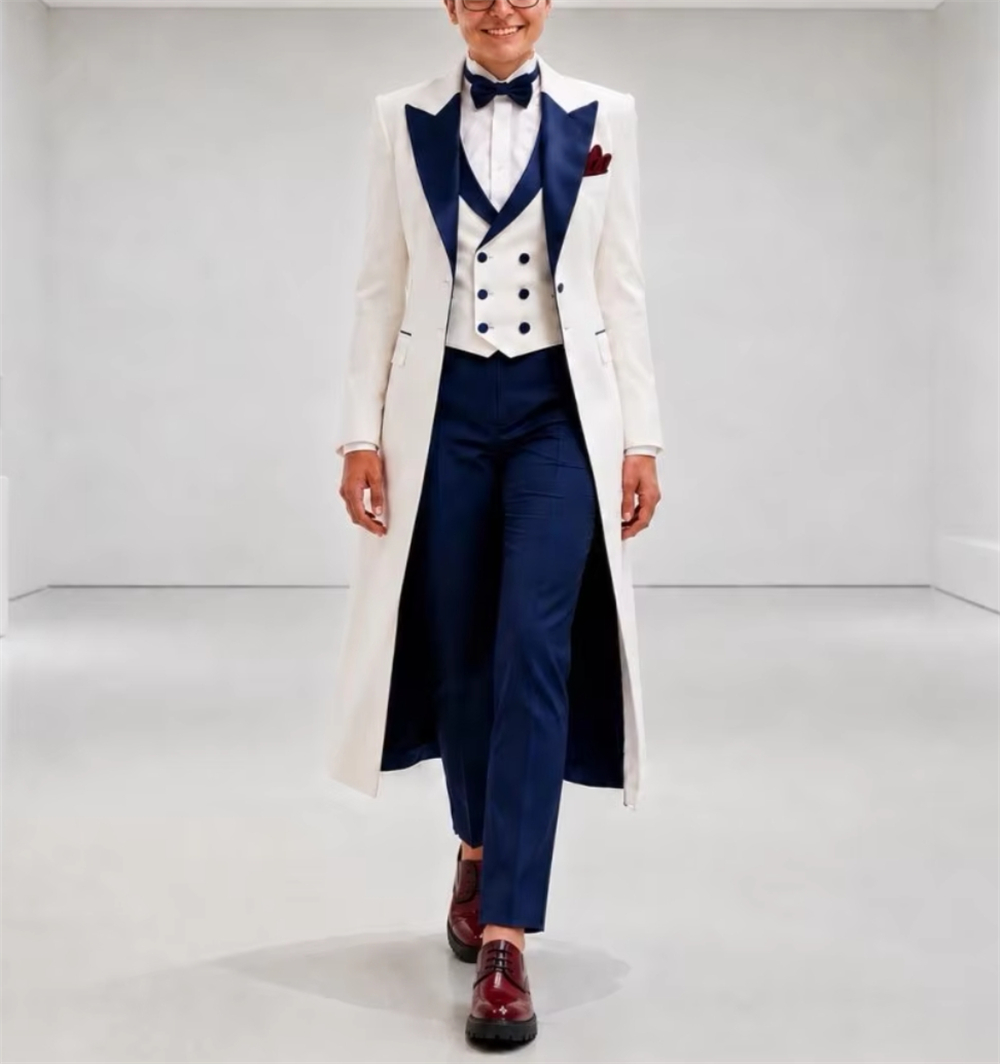 Womens Blazer - Темно-синий с белым женский пиджак-костюм: элегантный,